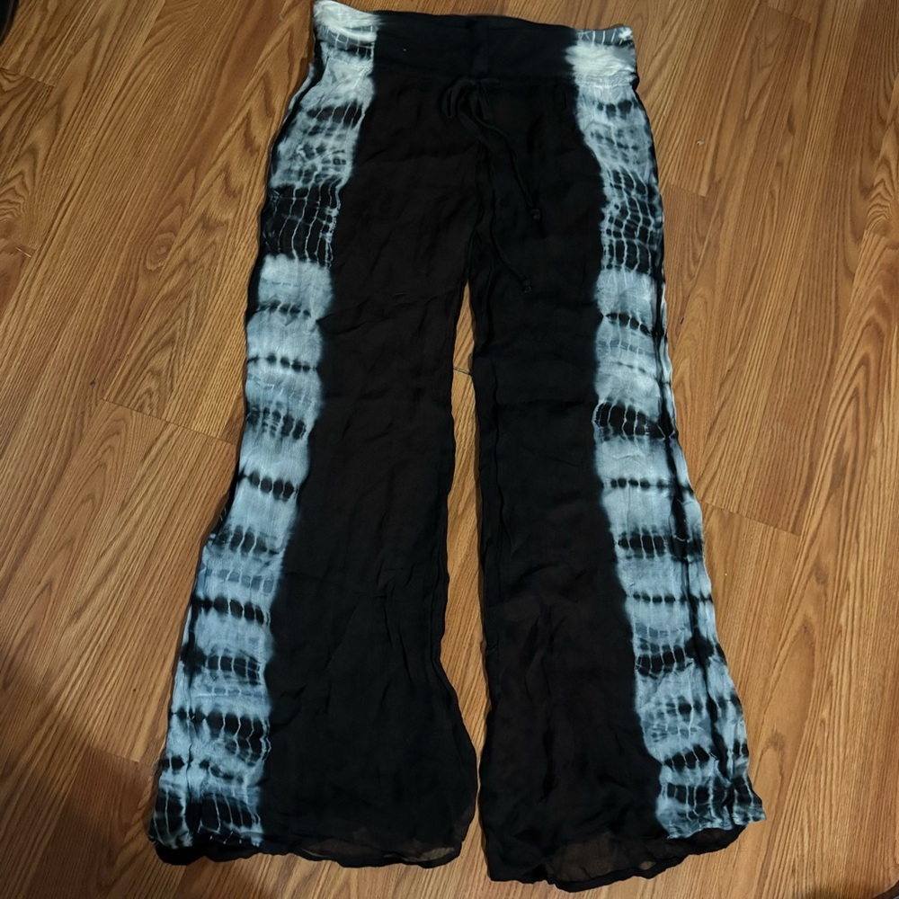 Solitaire Swim Black Tie-Dye Sheer Wide-Leg Pants Beach Resort Hippie Bohemian‎